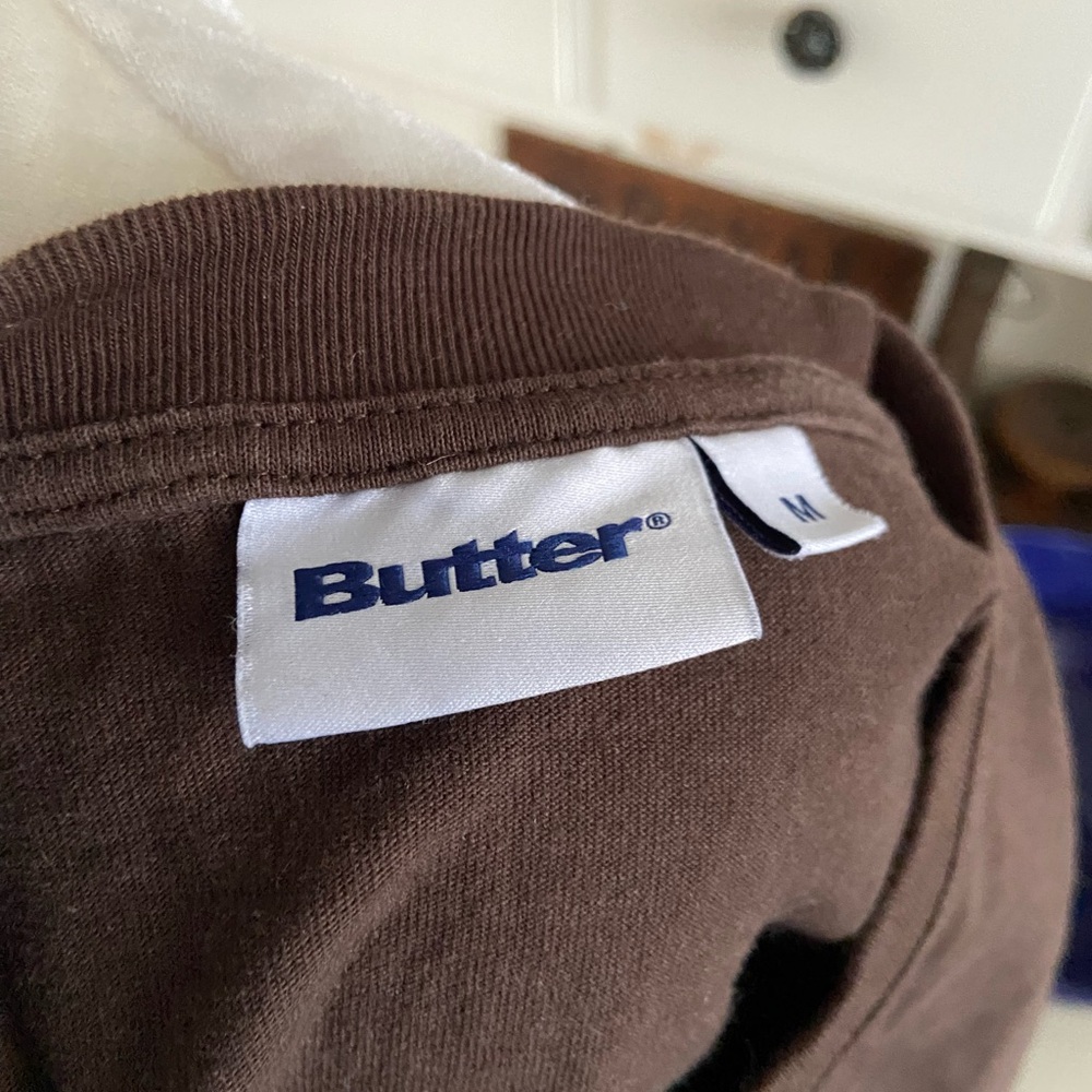 Butter Brown Short Sleeve Tee with Purple Flower Graphic - Picture 3 of 3